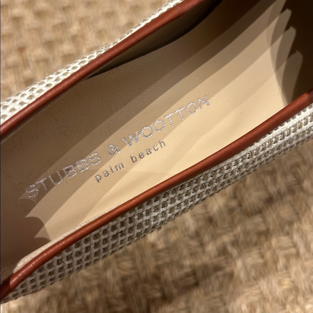 NEW Stubbs & Wootton Woven Cream and Tan flats/loafers - Picture 8 of 9